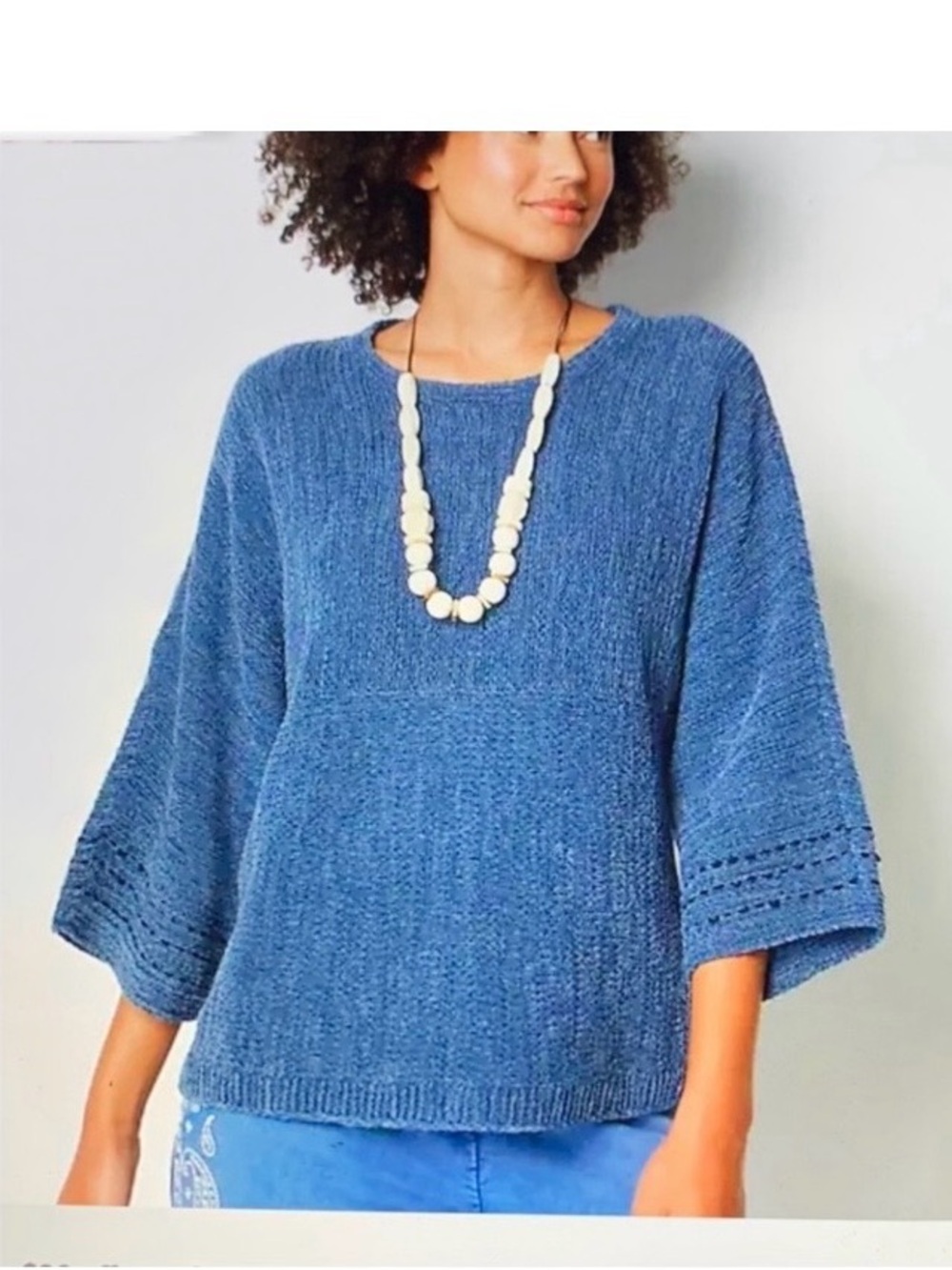 Pure Jill Indigo Knit Sweater Kimono Bracelet Sleeves Lagenlook Artsy Boho Sz M